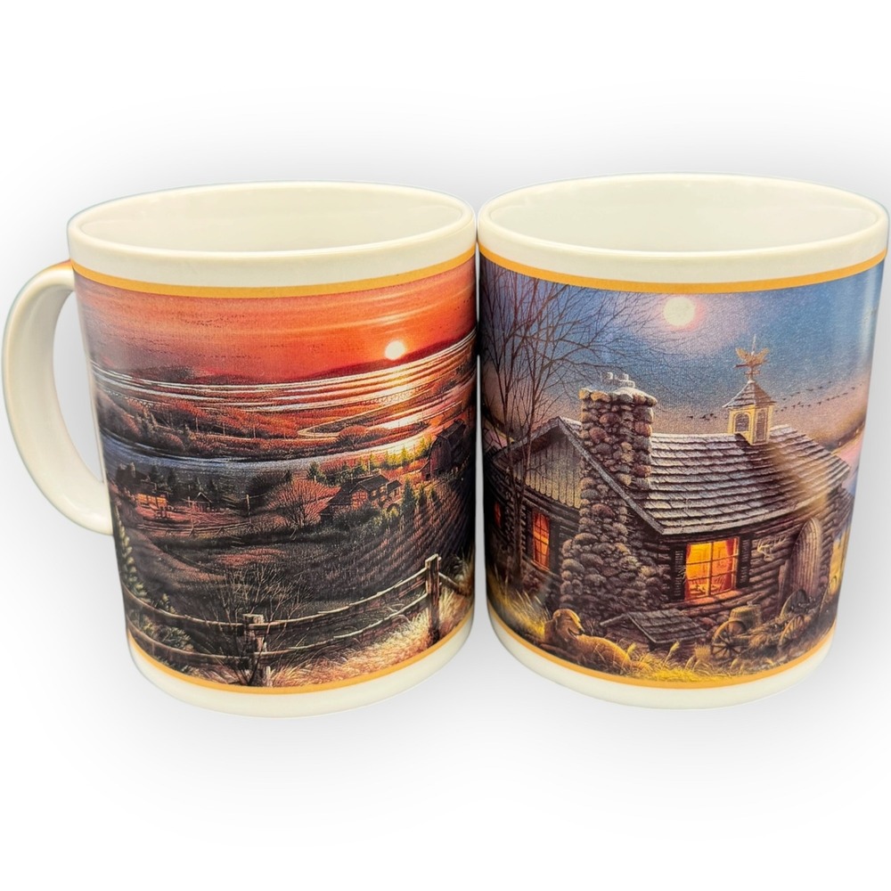 2 Vtg Terry Redlin Coffee Mugs Best Friends & Pure Contentment 1989 Coffee Fall